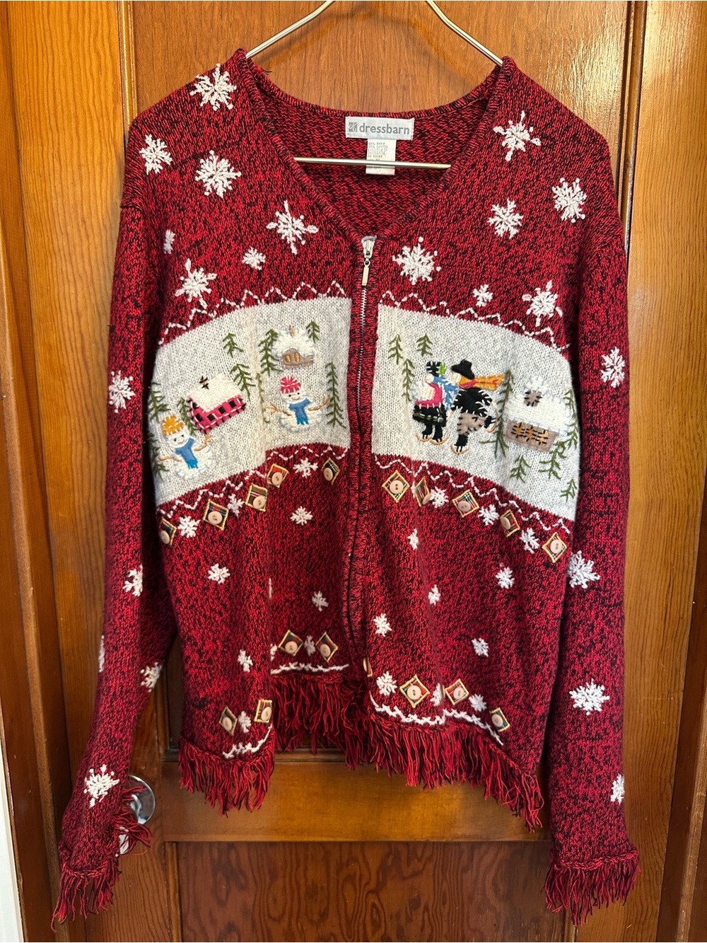 Dressbarn women’s ugly Christmas sweater size XL embroidered ski snowman winter